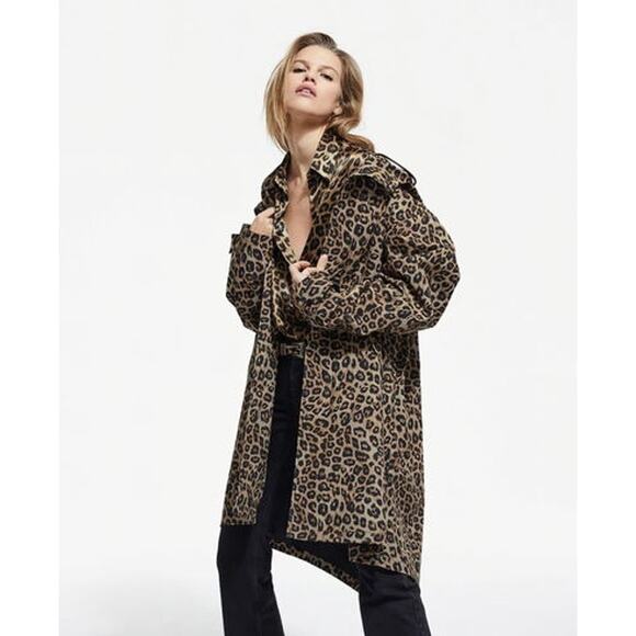 The Kooples Oversized Long Parka Jacket Leopard Print Hooded Size XS / S NWT